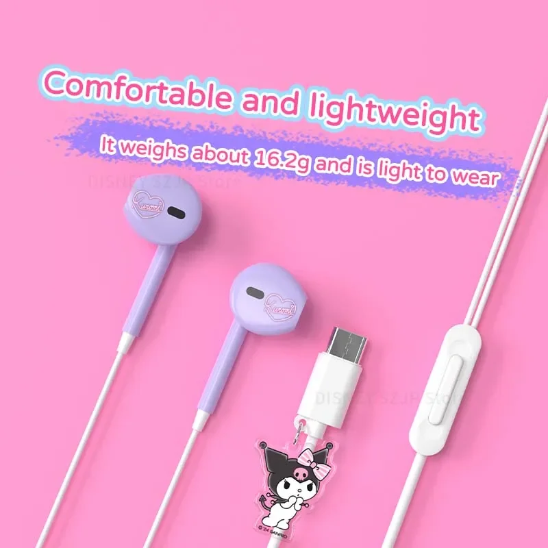 Sanrio Kuromi Pendant Series Earbuds Hello Kitty in-ear Wired Earphones Cinnamoroll Kawaii Games Sports Headphones Girl Gifts