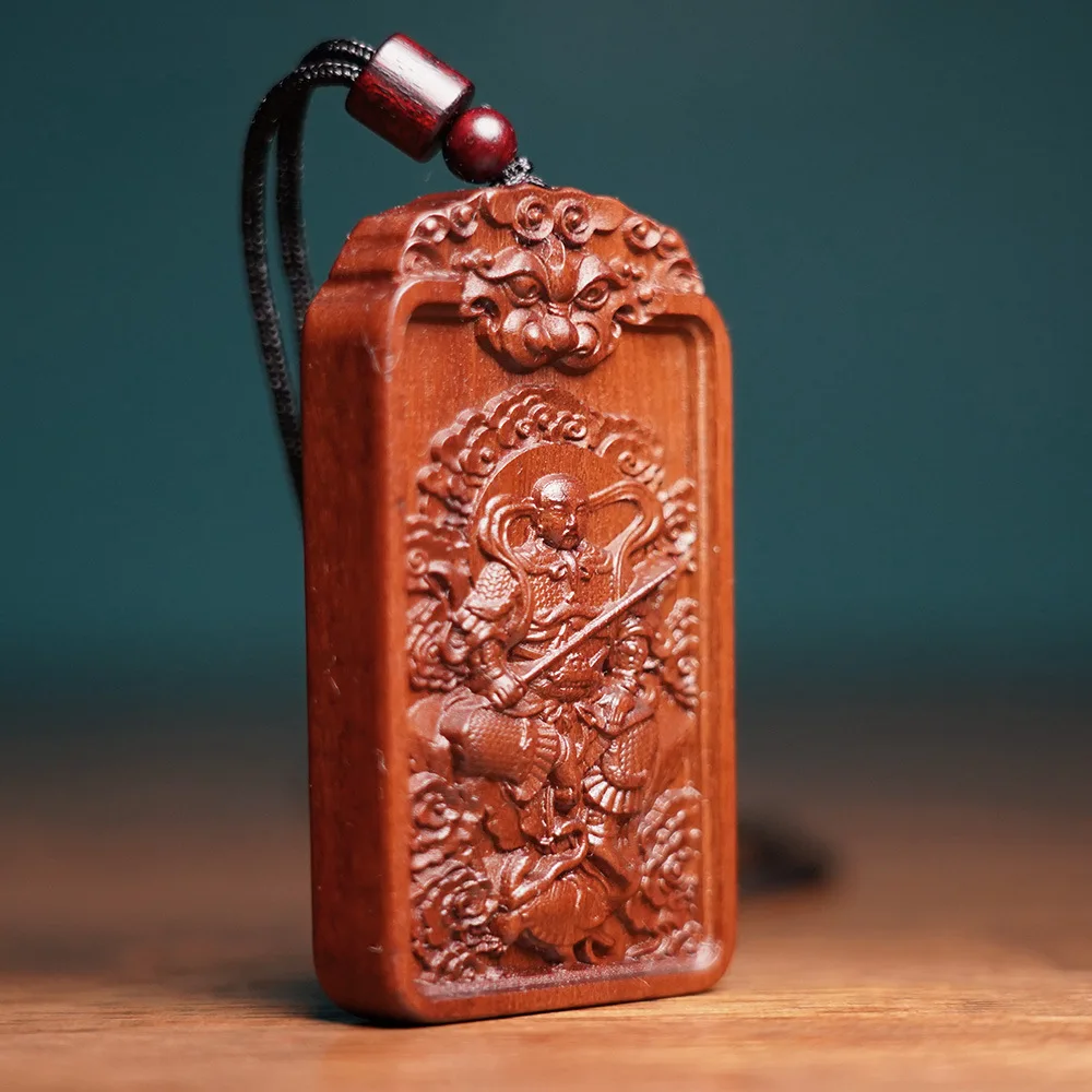 Natural Thunder Struck Jujube Wood Zhenwu Emperor Pendant Double Sided Exquisitely Carved Chinese Style Lucky Blessing Amulet