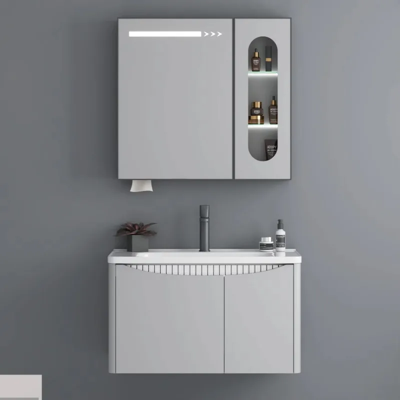 

Настенный шкаф для ванной комнаты из ПВХ со светодиодным зеркалом, туалетный столик с раковиной