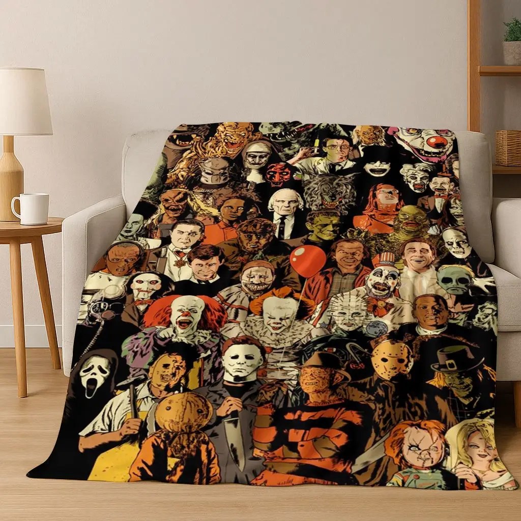 الرعب تشاكي Pennywise مهرج هالوين المنشار فريدي كروجر الفانيلا بطانية لينة بطانية دافئة لغرفة النوم غرفة المعيشة السرير نزهة
