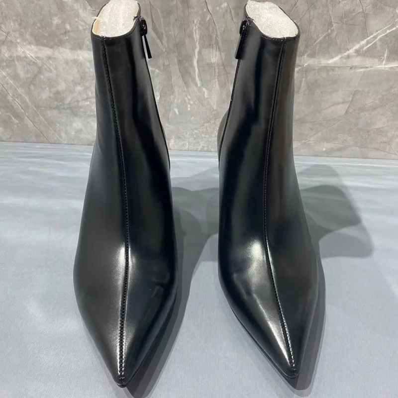 Luxury Black Genuine Leather Boots Men Pointed Toe Boots Men's High Heel Boots Autumn Winter Men Dress Shoes