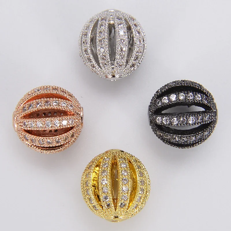 DIY Beads Necklace Bracelet Making Supplies Micro Pave Zircon Brass Jewelry Parts Beaded Rope Chains Hollow Out Spherical Charms