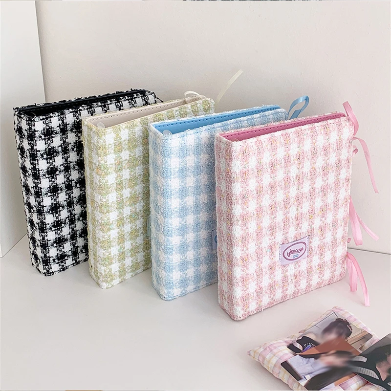 Ins Style Korea Woolen Lattice A5 Binder Photo Album Bandage Ribbon Kpop Idol Photocards Collect Book Postcards Storage Book New