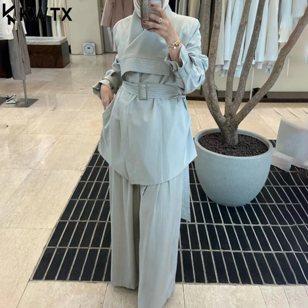 

KWTX 2025 новый стильный женский модный комплект ветровки с индивидуальным дизайном ремня для офиса и повседневной одежды для всех типов тела