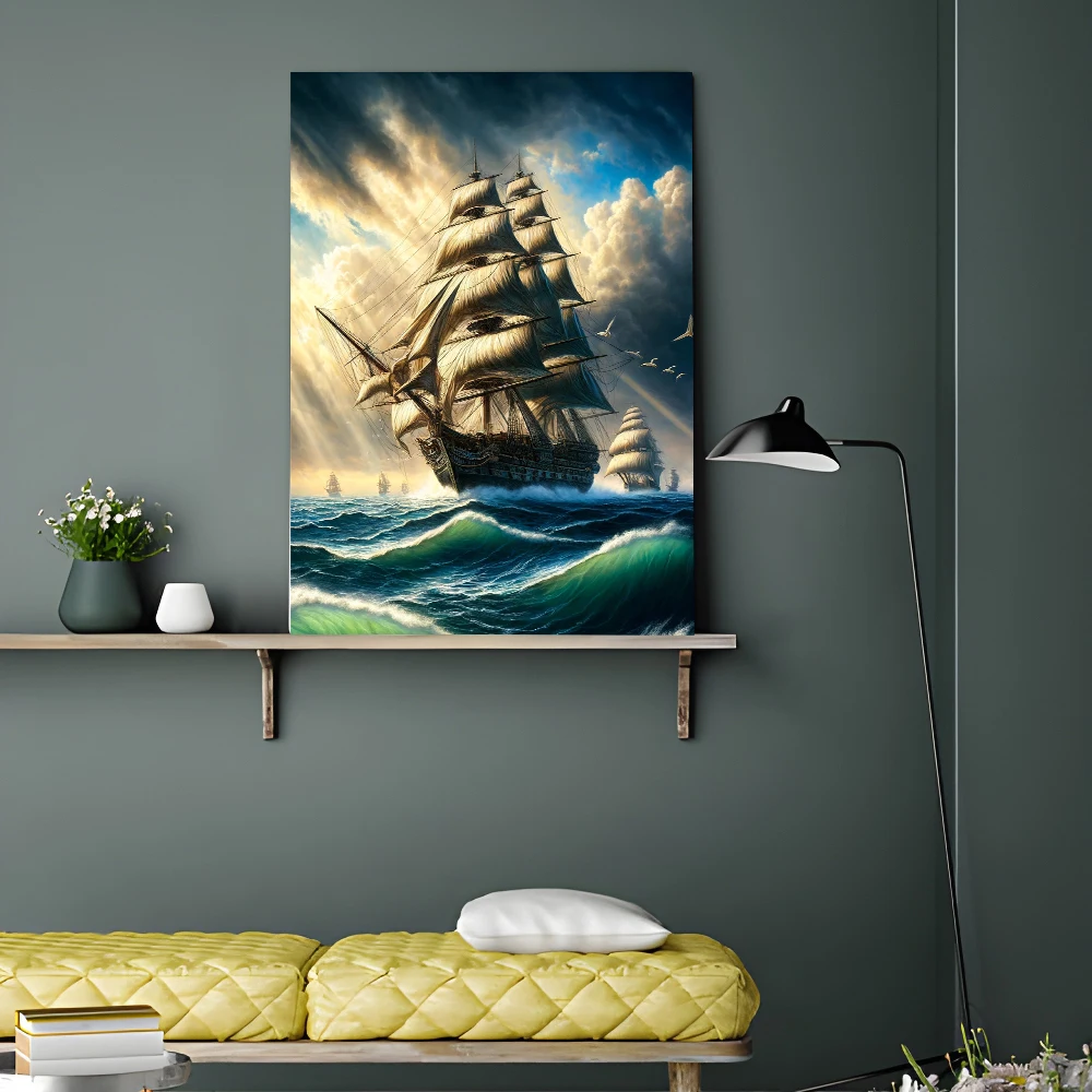 5D DIY Diamond Painting Sailboat Ocean Full Round Square Diamond Mosaic Landscape Diamond Embroidery Kit Rhinestone Home Art