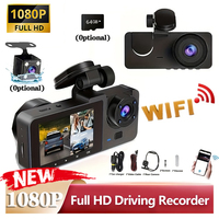 WIFI Dashcam with 3 Cameras, Triple Channel Car Camera, 1080P HD Video Recorder, Night Vision, Car DVR with Wide Angle Lens