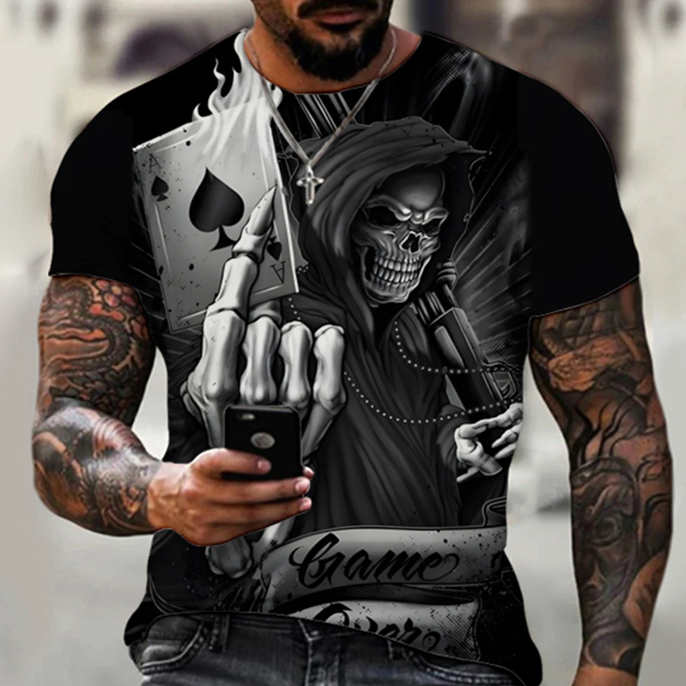 

Summer men fire skull pattern comfortable casual everything fashion suitable for summer casual short-sleeved T-shirt top