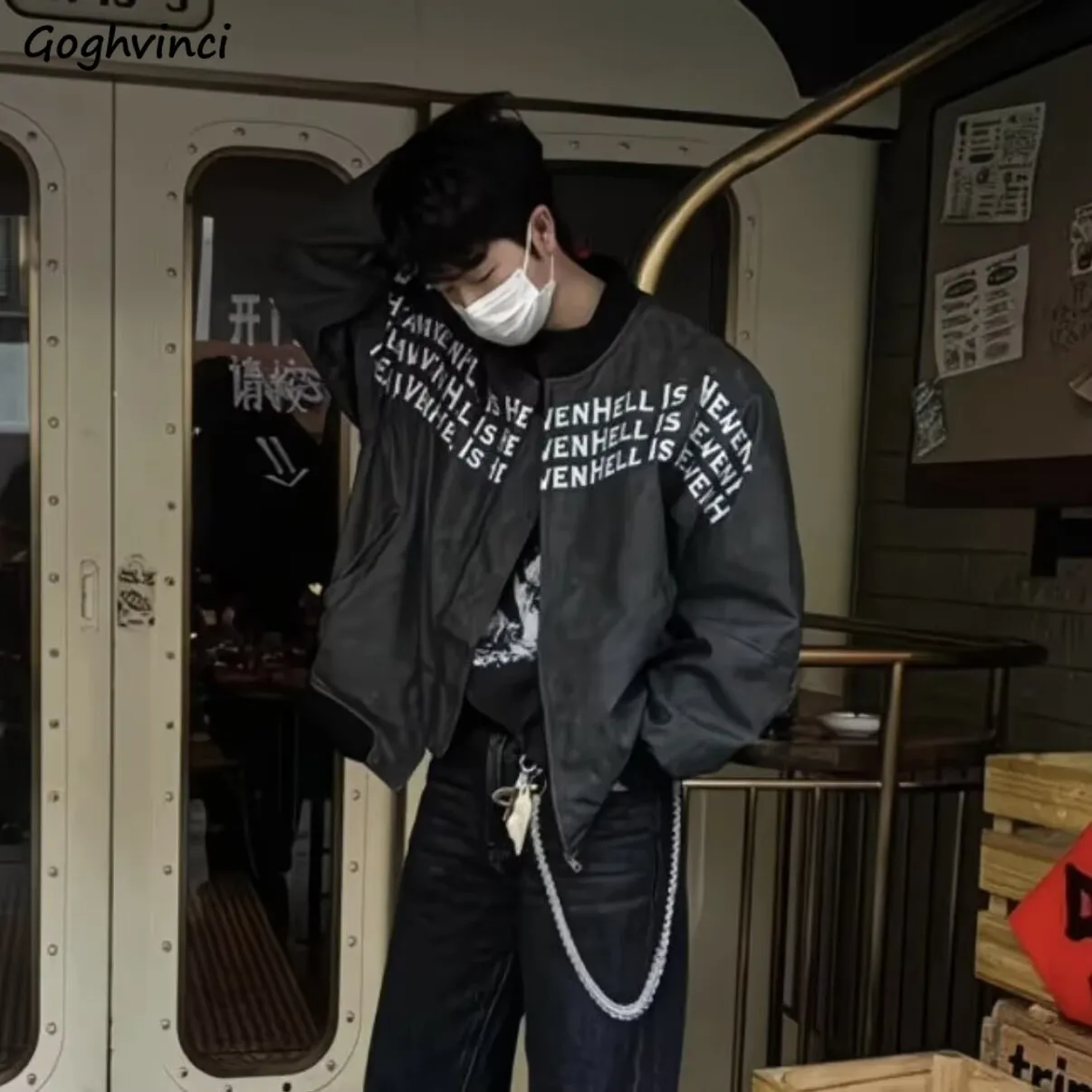 

Мужские куртки в американском винтажном стиле, свободные, на молнии, с графическим принтом, осенние, универсальные, в стиле хип-хоп, зимние