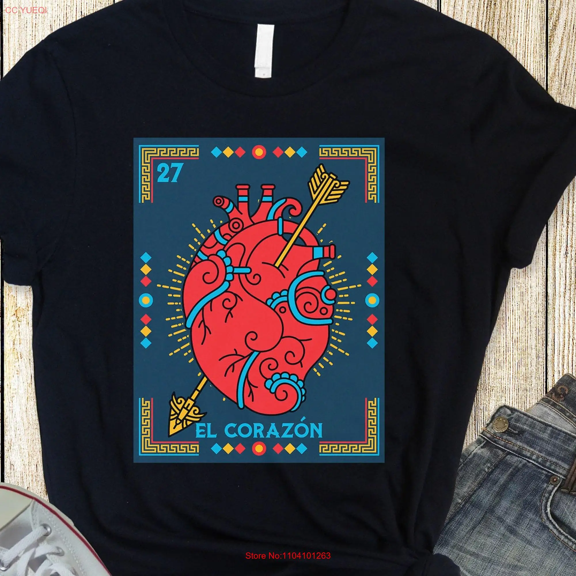 El Corazon Loteria Mexicana Mexican Lottery T Shirt long or short sleeves