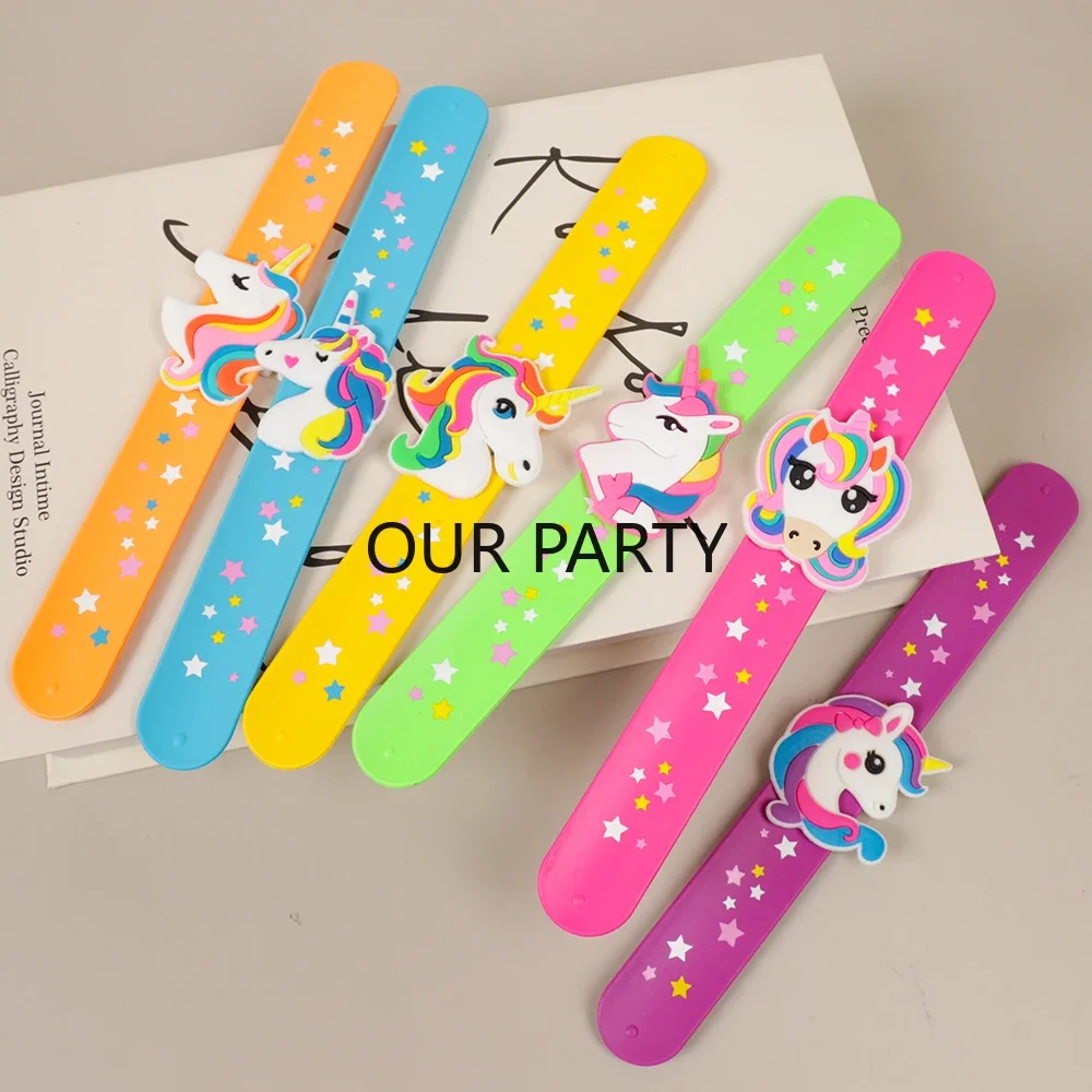 6Pcs Cute Star Unicorn Theme PVC Slap Bracelets Wristband Toy for Kids Birthday Party Favors Baby Shower Souvenir Goodie Bag