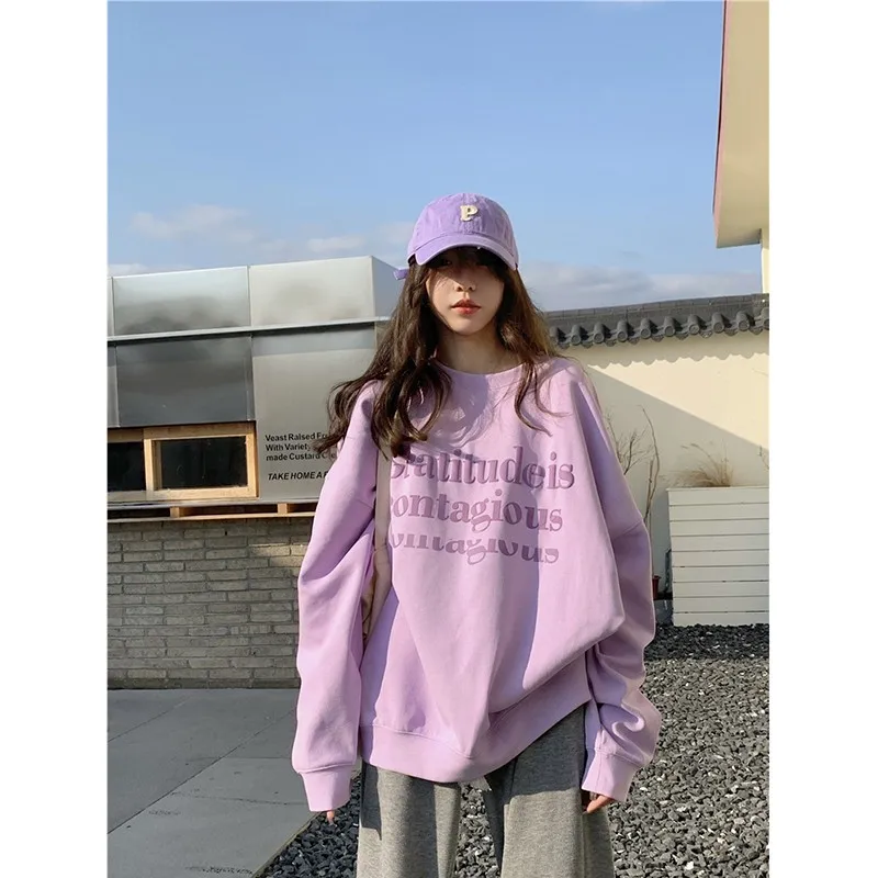 

023 New Arrival Spring Autumn College Style Women Casual Loose Long Sleeve Pullovers All-matched Letter Print O-neck Hoodies V40