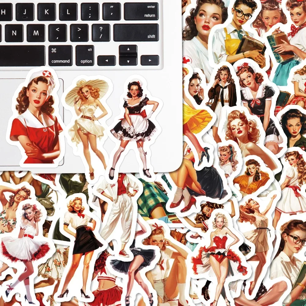 10/50pcs Adult Retro Sexy Pin Up Girl Stickers DIY Waterproof Laptop Luggage Guitar Skateboard Scrapbooking Graffiti Decals