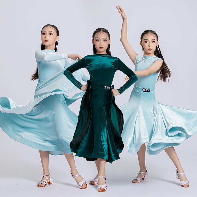 Ragazza Costumi di danza moderna nuovi costumi di spettacolo per bambini competizione gonne di danza velluto nuovi costumi di danza valzer