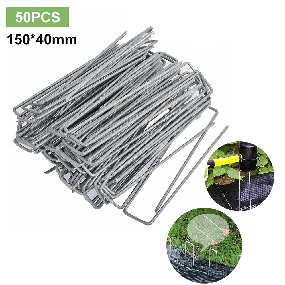 50Pcs Gardening Planting Fixed Ground Spikes U Shaped Landscape Ground Pin Garden Stakes Securing Pegs for Weed Barrier Fabric