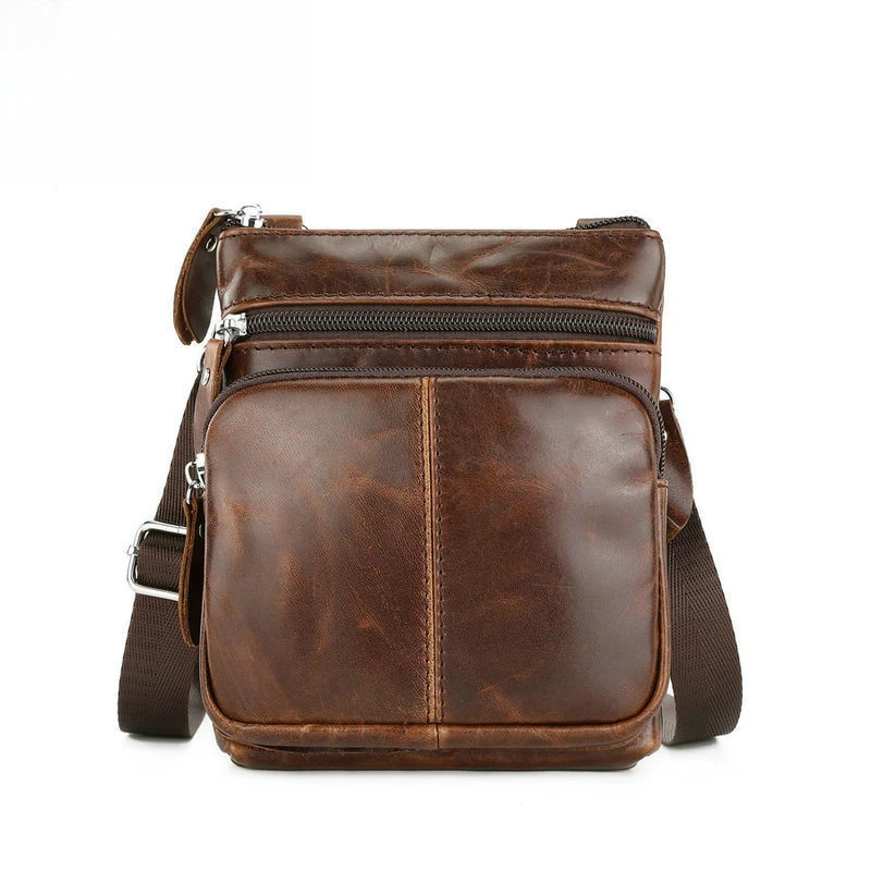 

New Vintage Men's Cow Leather Shoulder Phone Bag Male Small Crossbody Chest Bag For Men Working
