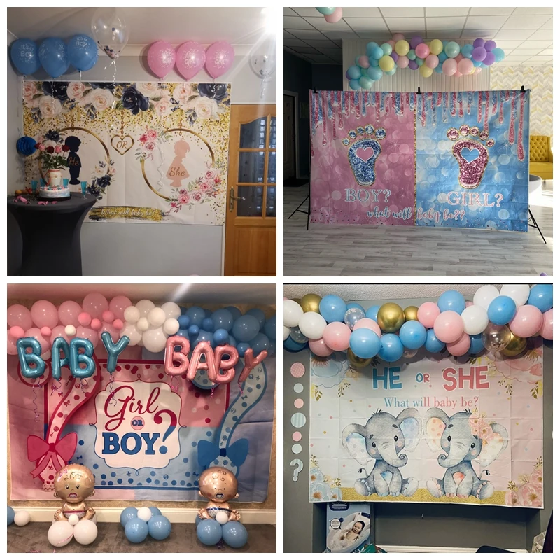 Gender Reveal Party Boy o Girl Photocall sfondo neonato doccia per fotografia sfondo Decor Photo Studio puntelli