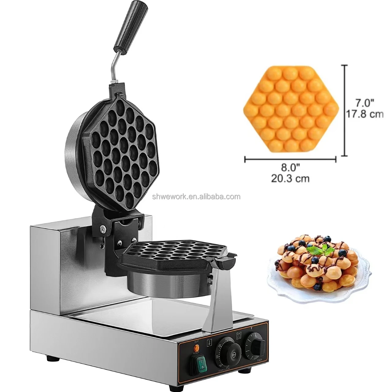 

WeWork Commercial Bubble Waffle Rotatable With Non-Stick Coating Stainless Steel Baker Egg Bubble Puff Waffle Machine