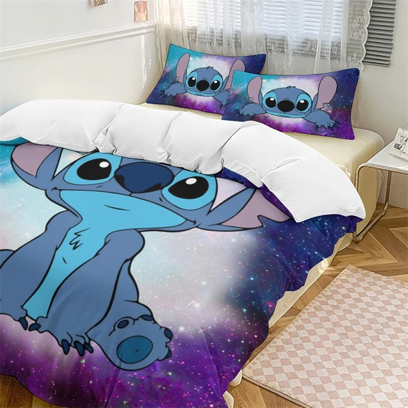 Imagem -03 - Stitch Lilo Cartoon Duvet Cover Conjunto de Cama Bonito para Meninas Capa de Edredão e Travesseiros Adultos Galaxy Single Double