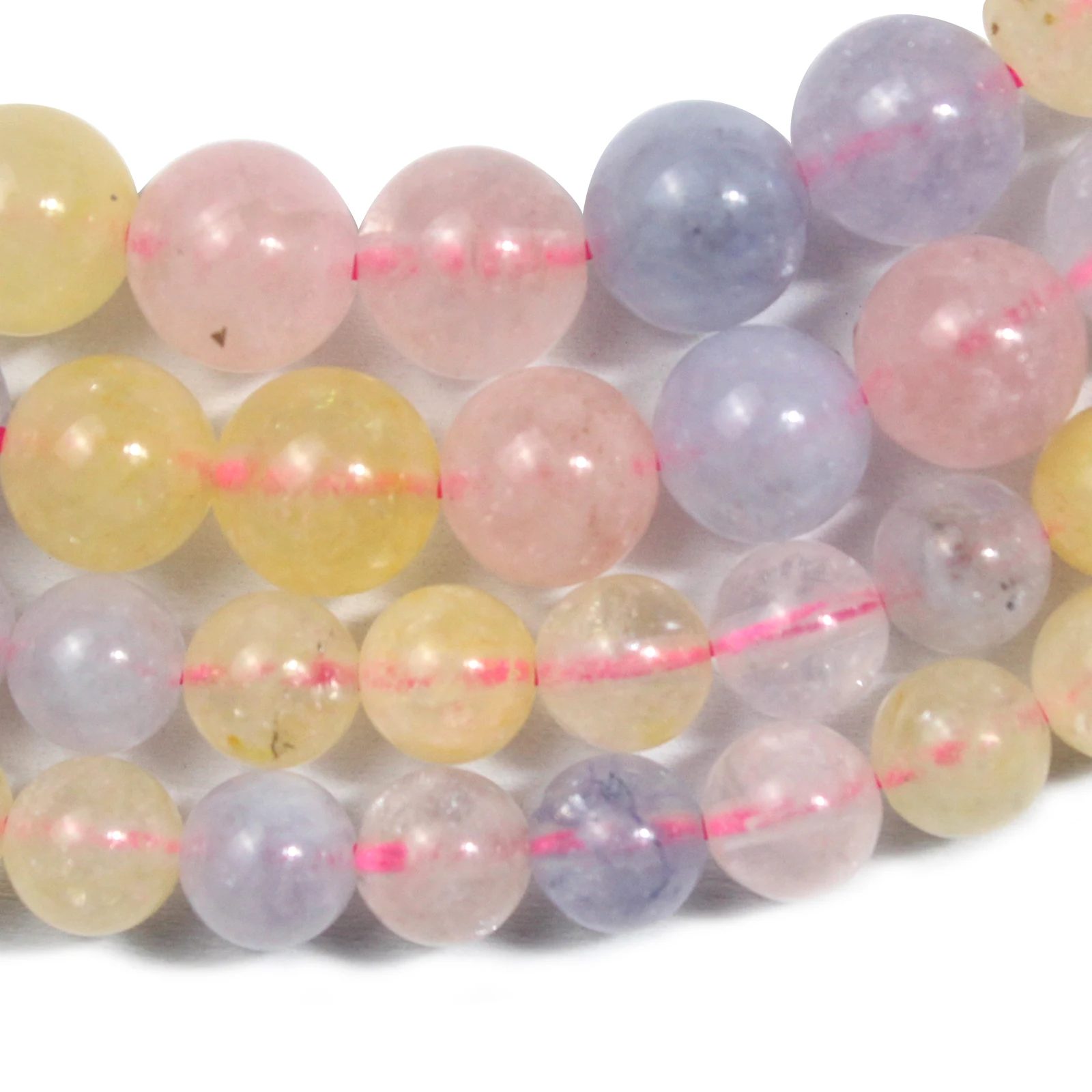 6 8MM Natural Stone Colorful Crystal Morganite Smooth Round Loose Space Beads for Jewelry Making Diy Bracelet Accessories 15''