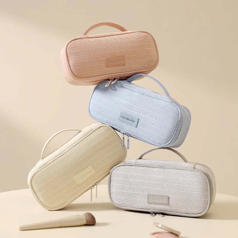 

Новая вельветовая дорожная косметичка, портативная косметичка на молнии с ручкой, большая вместительная косметичка для женщин