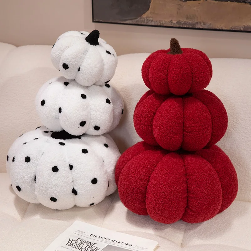 Fluffy Wave Point Pompoen Knuffel Kussen Gevuld Zacht Pompoen Sierkussen Kussen Halloween Thuis Bank Decoratie