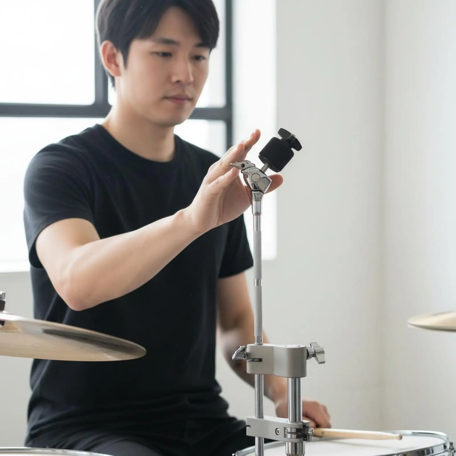 Cowbell Holder Clamp Multi-Purpose Cymbal Holder Clamp Cymbal Arm 360-Degree Tilter Chrome-Plated Finish for Studio, Rehearsal