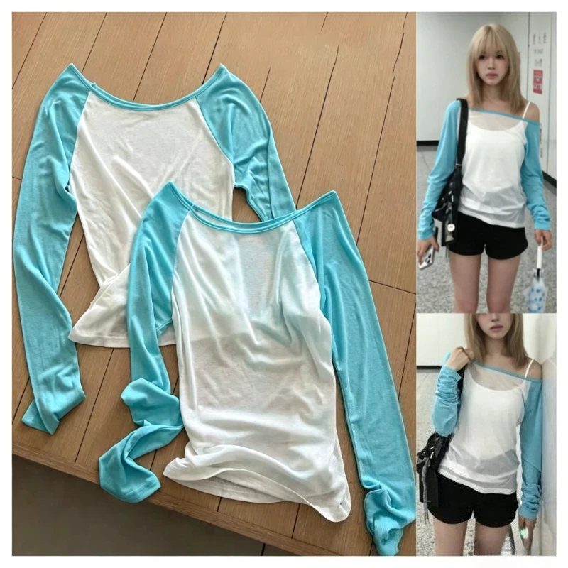 Streetwear Harajuku Y2K Slim Fit Cropped Tops Ladies Daily Patchwork Skinny Tees Trendy Korean Style Outfit For Hot Young Women