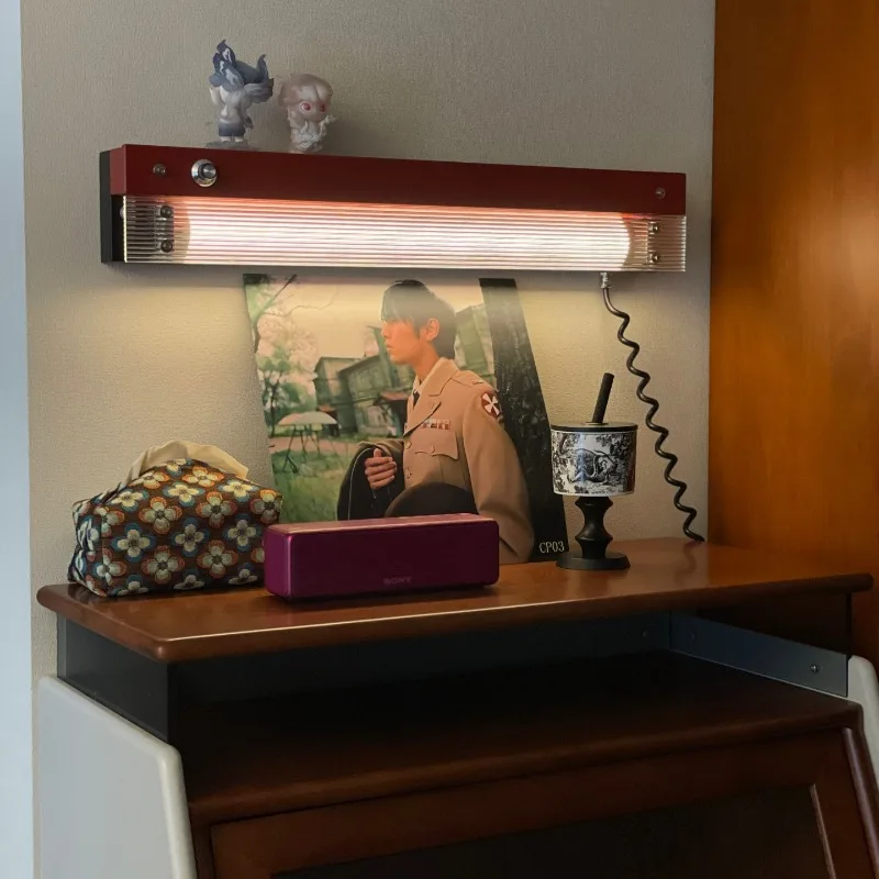 Retro shelf wall lamp, medieval style, dimmable strip lamp next to the bedside sofa