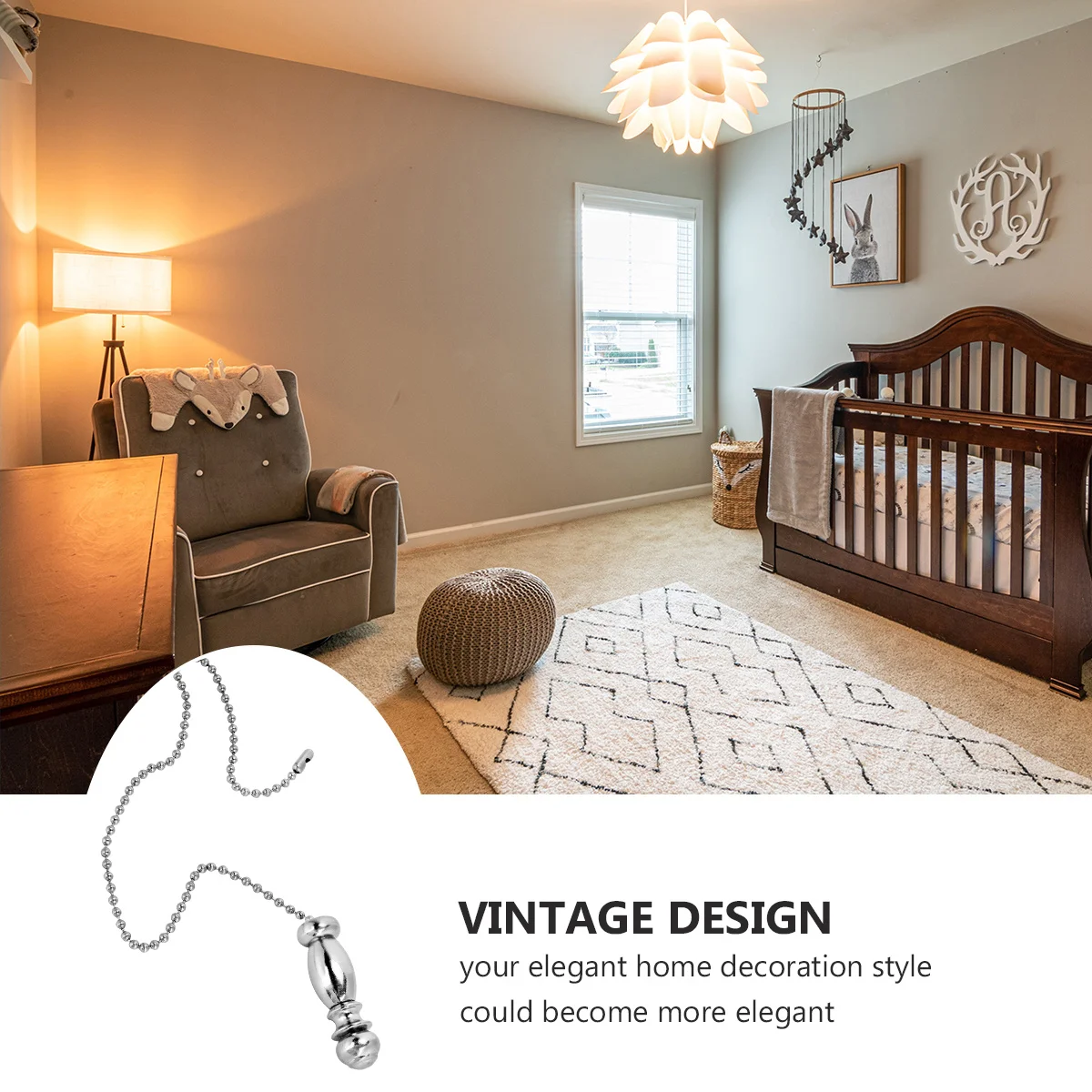 

Elegant Home Decor Ceiling Fan Pull Chain Extension Vintage Design Round Beaded Smooth Touch Durable Material Chain Pull