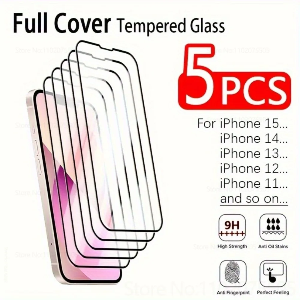

5Pcs Full Cover Tempered Glass for IPhone 11 12 Promax 15 Plus 13 Promax Screen Protector for IPhone 17 Promax 16E 17Air 14 Plus
