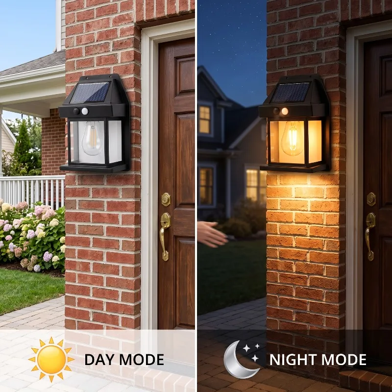 Solar Wall Lights Outdoor Courtyard Decoration Lights Dusk To Dawn Motion Sensor Lights Waterproof 3 Modes for Terrace Garden