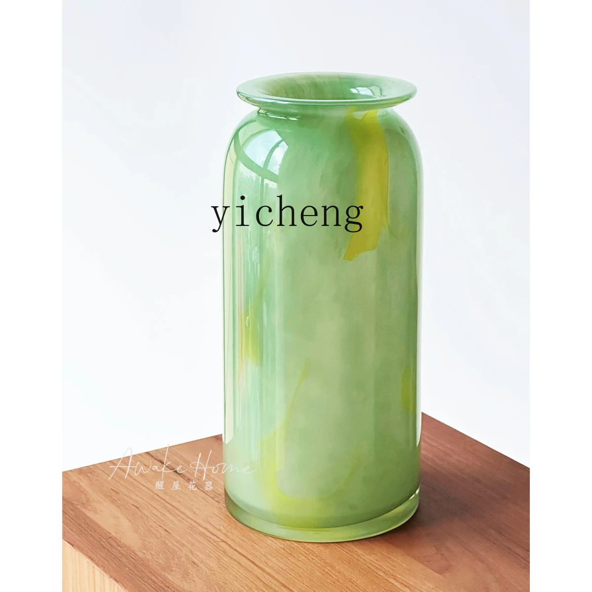 

TWR green jade glass vase desktop glass flower ware living room soft decoration