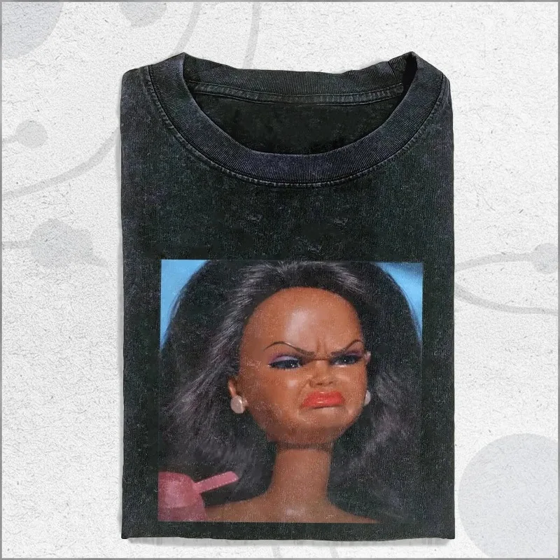 Vintage Washed Angry Disgusted Black Doll Face Meme Shirt, Reaction Meme Funny T-Shirt, Trending Gift Washed T-shirt