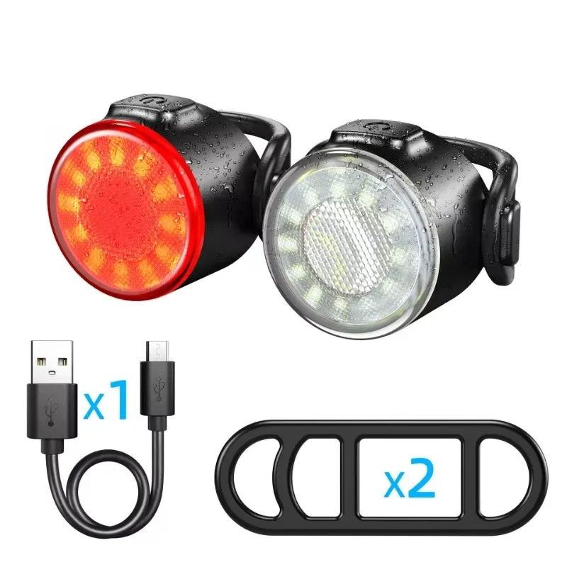 

Popu For Bike Bright Headlight USB Charging Warning Taillights Set Bike Front Rear Light Set 6 Lighting Modes Night Riding Safet