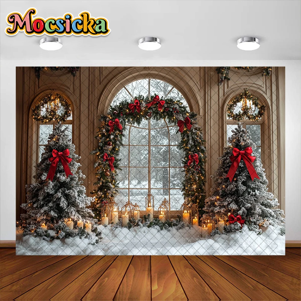 Mocsicka fondo de fotografía, suministros de decoración de corona de ventana de habitación de Navidad, de vacaciones para adultos y niños telón de fondo, accesorios de estudio