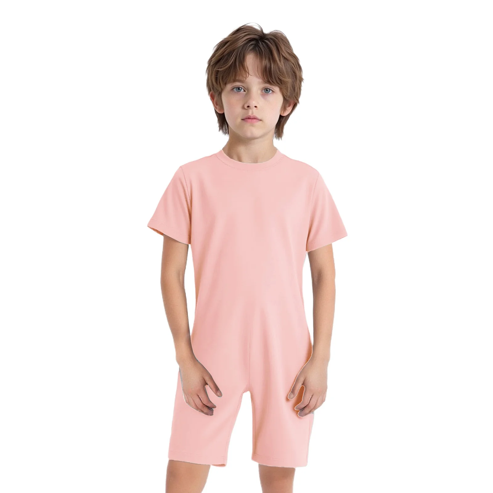 Kids 3Pcs Special Needs Adaptive Clothing Short Sleeve Back Invisible Zipper Anti-strip Solid Color Jumpsuit for Autism Sensory