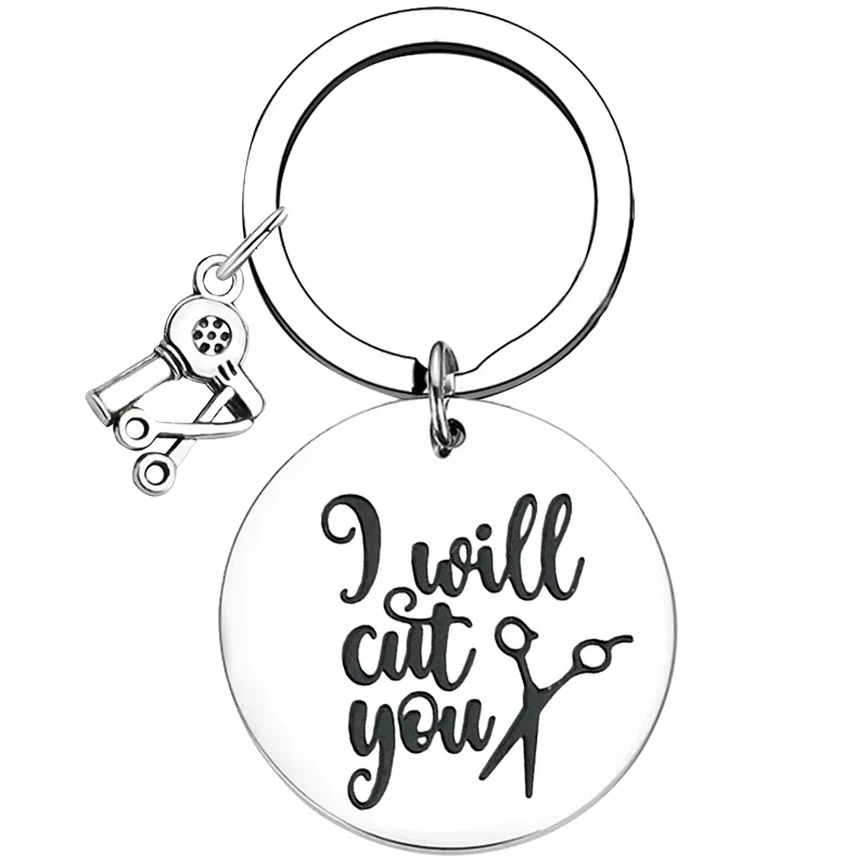 

Hair Stylist Hairdresser Keychain I Will Cut You Hairdresser Key Rings Cosmetology, Beautician Graduation Gift