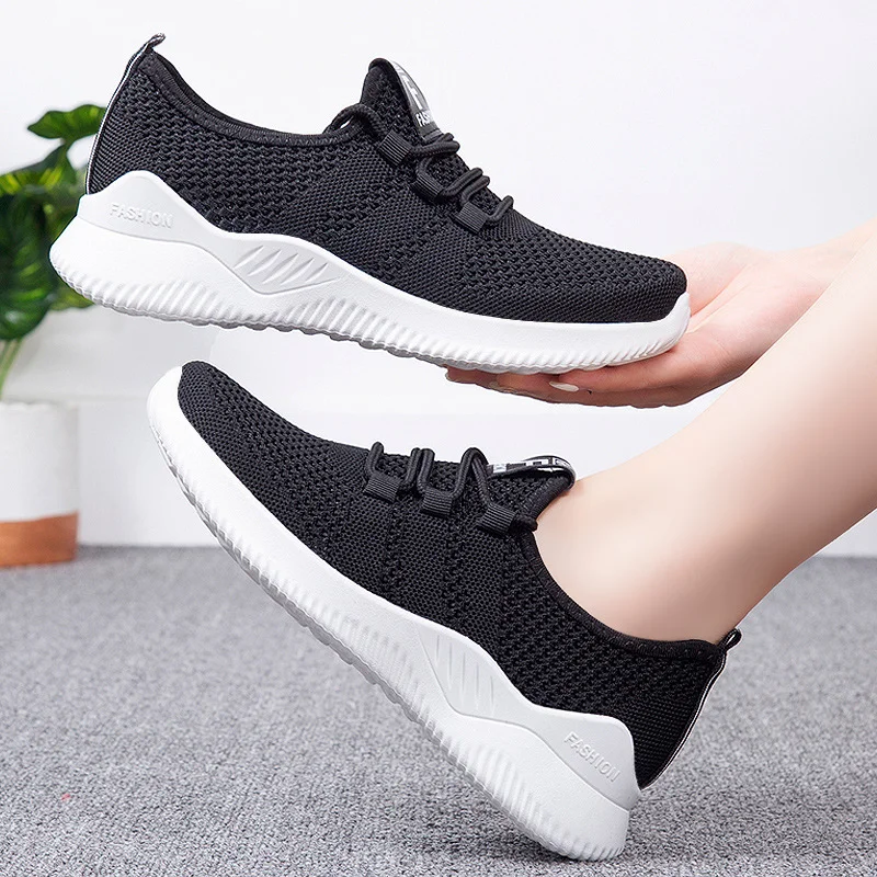 Women\'s Casual Sneakers Summer Comfortable Breathable Flat Shoes Fashion Women Walking Soft Versatile Lace-Up Running Shoes