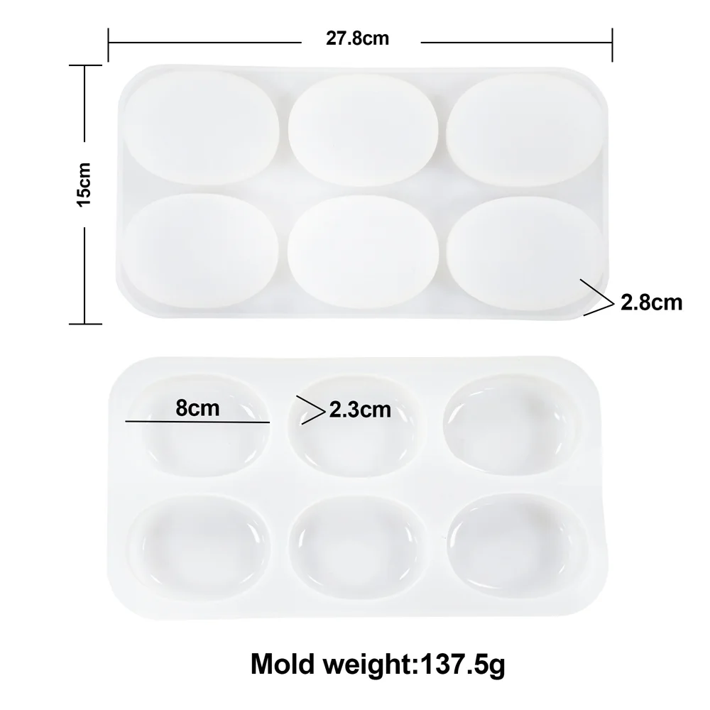 6-Cavity Oval Silicone Soap Molds Cylinder Soap Molds for Soap Making Homemade Bath Bombs Shower Tablets Lotion Bars Beeswax