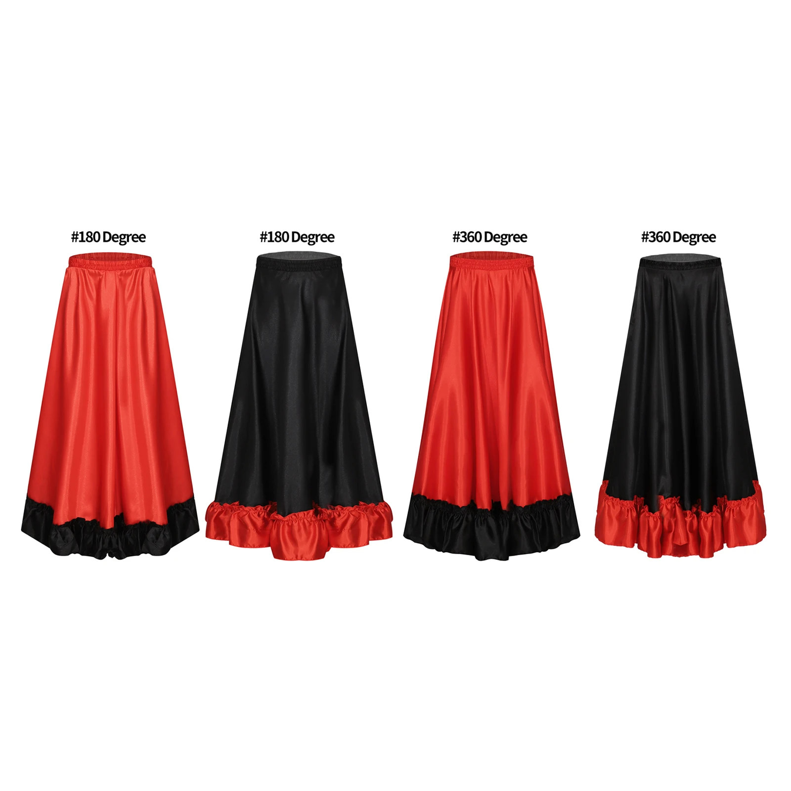 Dziewczęca spódnica do tańca hiszpańskiego, obracana o 180/360 stopni, błyszcząca satynowa długa czerwona sukienka flamenco, meksykańska spódnica do tańca swing, spódnice do tańca brzucha.