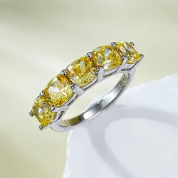 2024 S925 Silver New Product 5 * 5mm Fat Square Yellow Diamond Five Stone Ring Women's Exquisite Wedding Jewelry