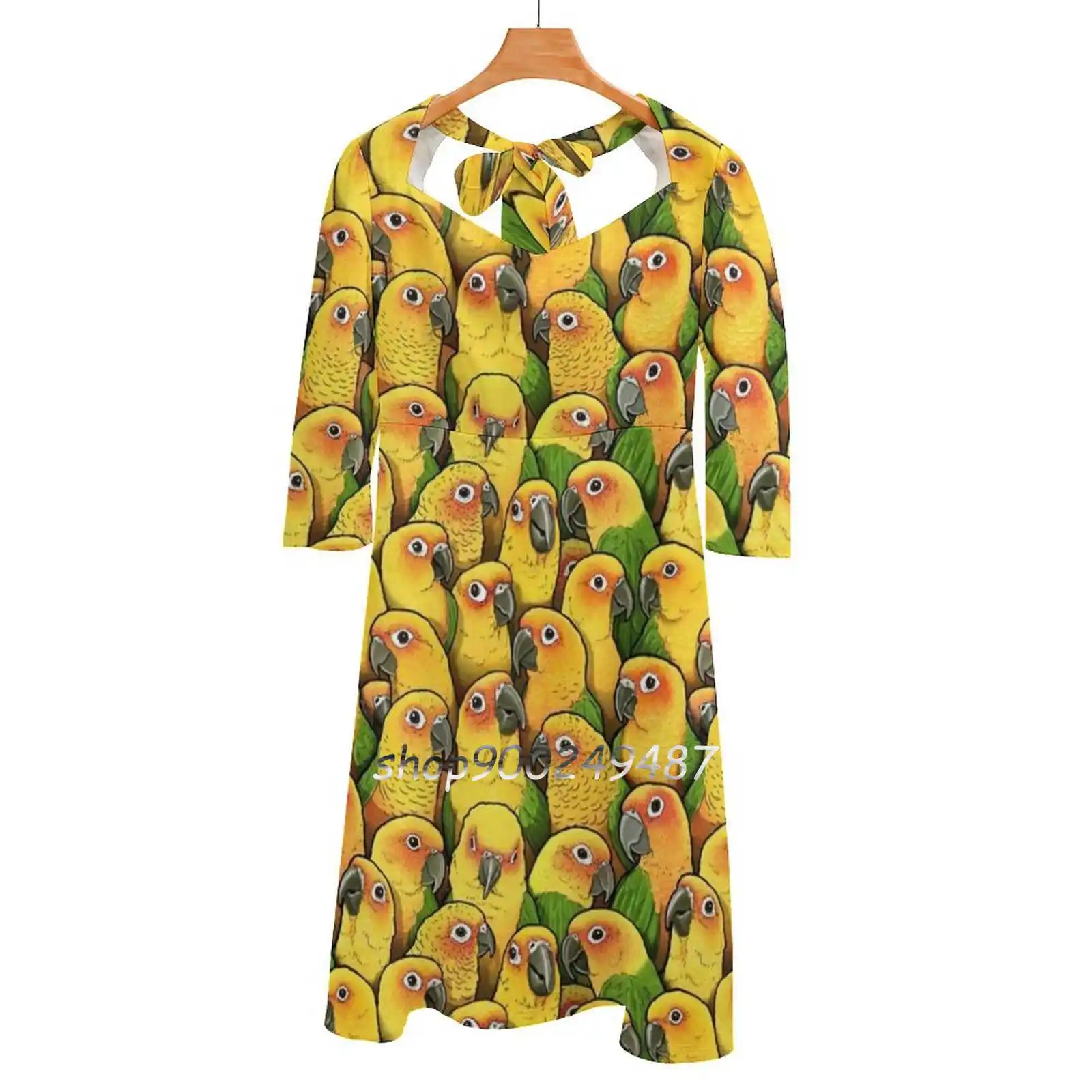 Jenday Conures Sweet Elegant Dress Women Korean Kawaii Square Collar Dress Jandaya Parakeet Jandaya Jenday Parakeet Parakeets