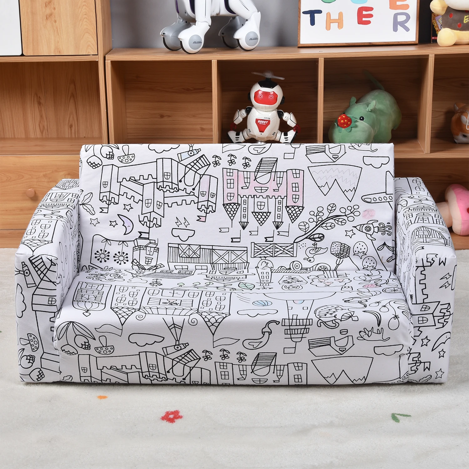 Graffiti Children Folding Sofa, High Elastic Sponge, Divergent Children'S Thinking, Good Gifts For Children