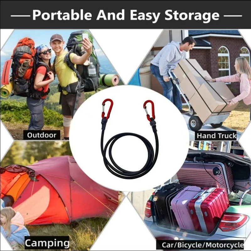 Spot Elastic Binding Rope Mountaineering Buckle Hook Kayak Bike 8mm Latex Luggage Packing Rope Camping Accessories Practical
