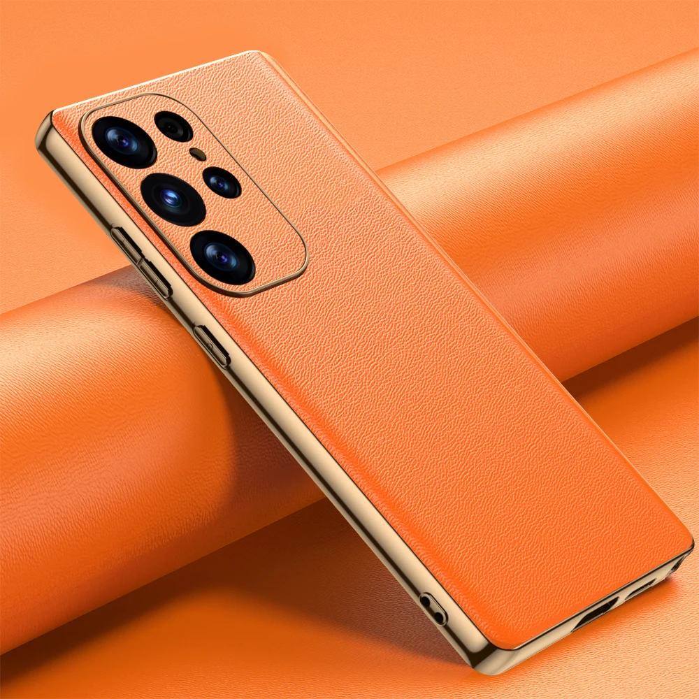 Luxuriöse Leder-Handyhülle für Samsung Galaxy S25 S24 Ultra S22 S23 Plus S25+ S24+, mit plattierten Kanten und Kameraschutzhülle