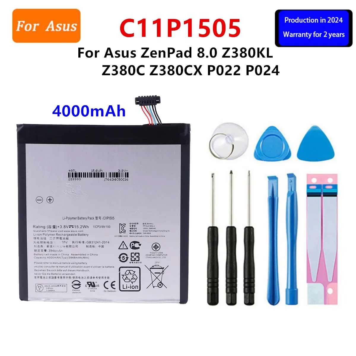 Brand New Battery C11P1505 4000mAh  For  Asus ZenPad 8.0 Z380KL Z380C Z380CX P022 P024 Replacement Batteries+Tools