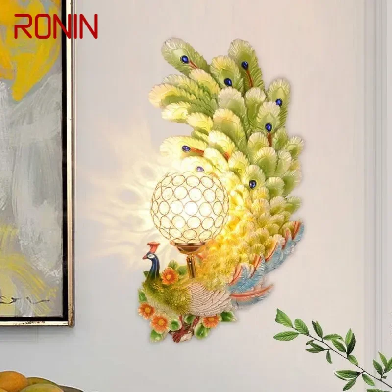 RONIN Contemporary Peacock Wall Lamp Creative Living Room Bedroom Study Villa Hotel Children's Room Aisle LED Decoration Light