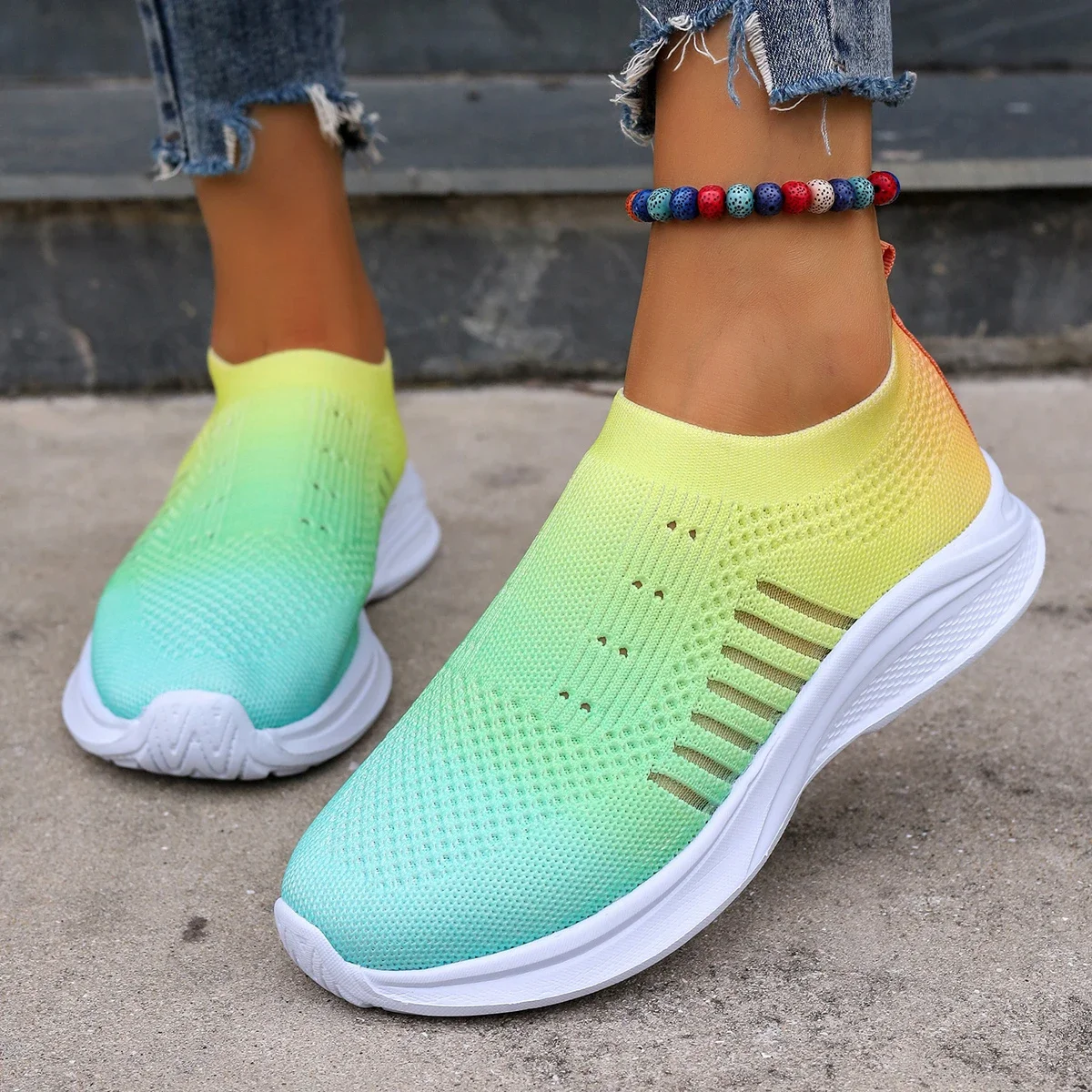 Women Casual Sports Shoes Autumn New Breathable Mesh Knitted Sneakers Women Non Slip Running Shoes Plus Size 43 Lazy Casual Shoe