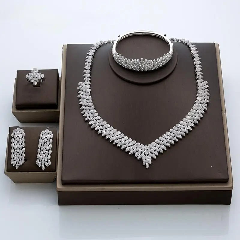 

Trendy Dubai Bridal Jewelry Set for Women Full Cbuic Zirconia Bride Wedding Necklace Earrings 4 pcs Jewelry Set Accessories