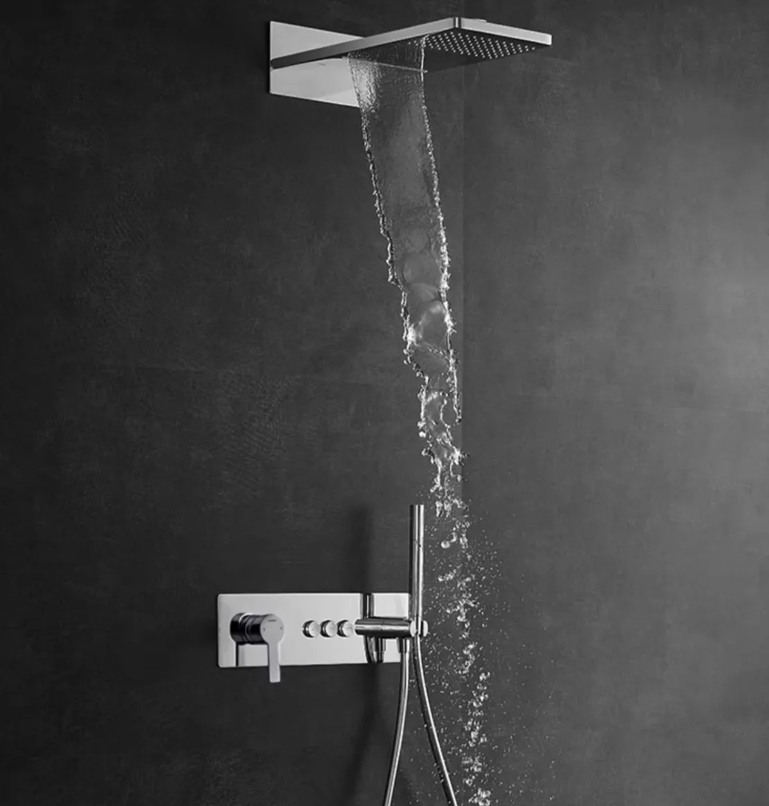 Conjunto de chuveiro oculto de 5 vias, todo em cobre de alta qualidade com núcleo de válvula de cerâmica cascata suspensa de 2 funções para hotéis e famílias